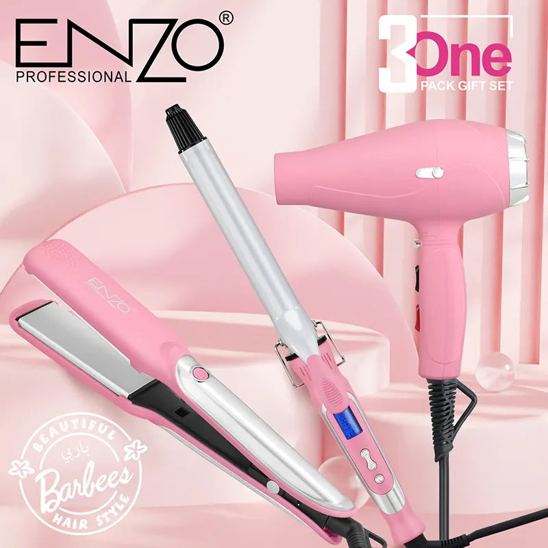 ENZO Professional Barbie Hair Styling Set – 3 Piece Kit (Blow Dryer, Straightener & Curler)