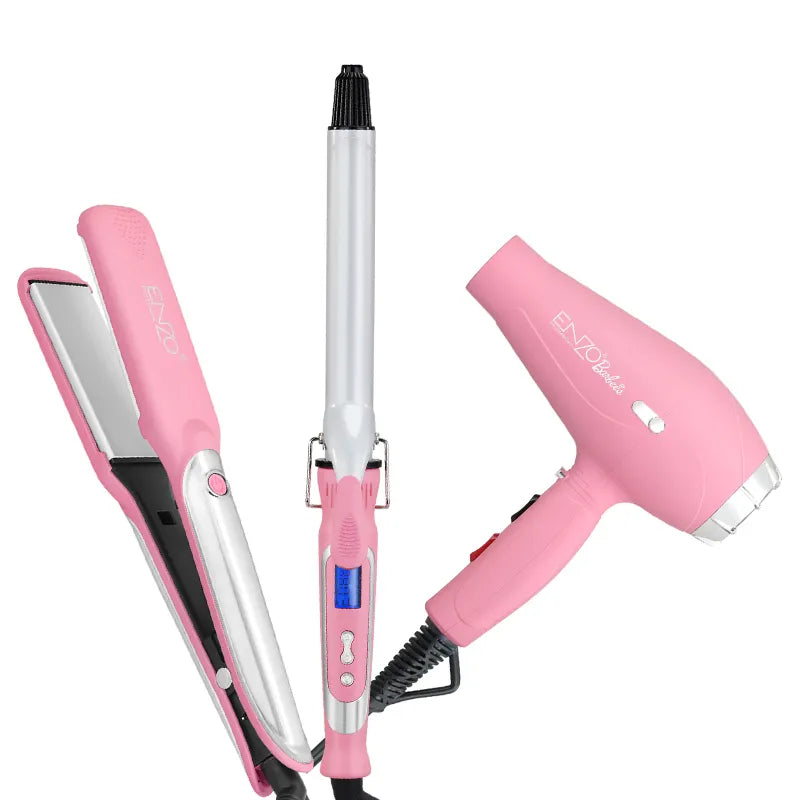ENZO Professional Barbie Hair Styling Set – 3 Piece Kit (Blow Dryer, Straightener & Curler)