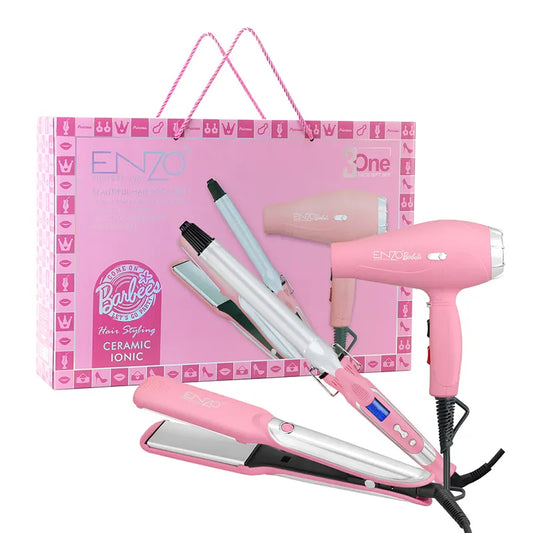 ENZO Professional Barbie Hair Styling Set – 3 Piece Kit (Blow Dryer, Straightener & Curler)
