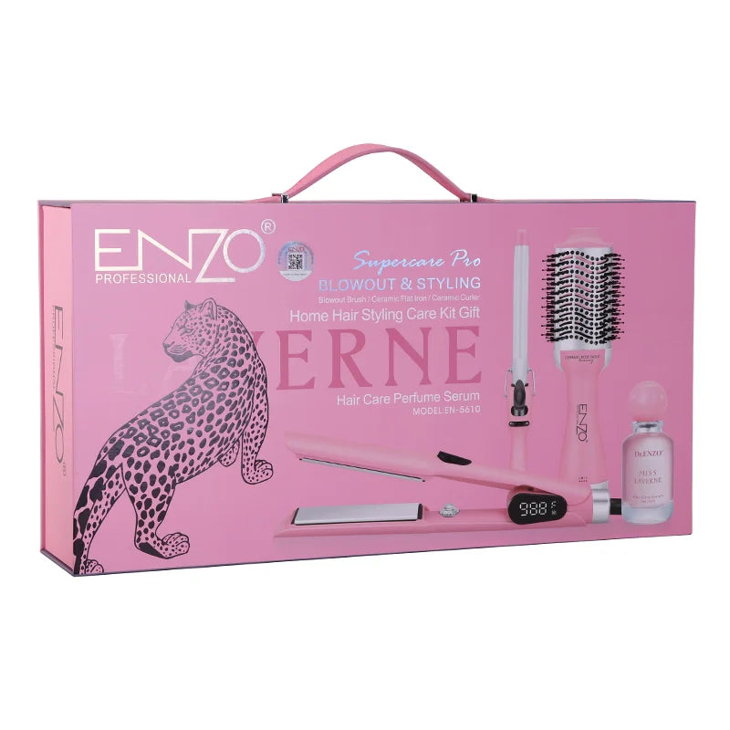 ENZO 4-in-1 Hair Styling Package – Serum, Straightener, Curler & Heat Comb