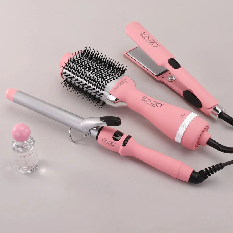 ENZO 4-in-1 Hair Styling Package – Serum, Straightener, Curler & Heat Comb