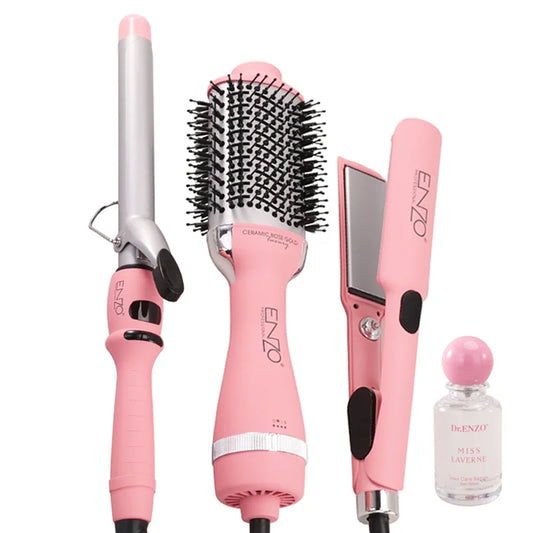 ENZO 4-in-1 Hair Styling Package – Serum, Straightener, Curler & Heat Comb